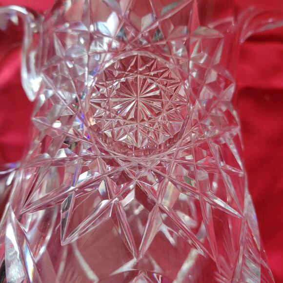 Vintage Lead Crystal Cut Glass Pitcher Stunning Brilliant Star Flower Pattern - Picture 4 of 12